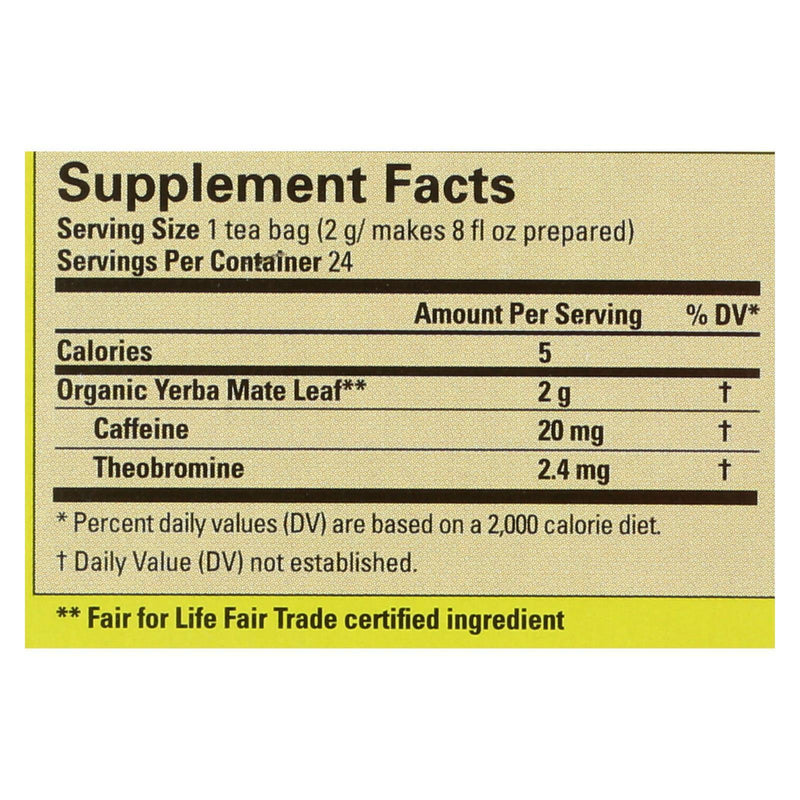 Ecoteas Organic Yerba Mate Unsmoked Green Energy Tea Bags - Case Of 6 - 24 Bags - Orca Market