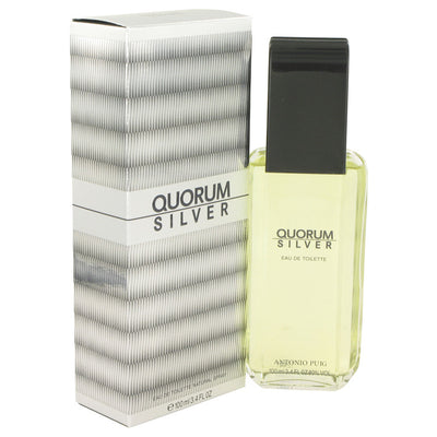 An image displaying Quorum Silver by Puig Eau De Toilette Spray for Men by Puig