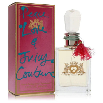 An image displaying Peace Love & Juicy Couture by Juicy Couture Eau De Parfum Spray for Women by Juicy Couture
