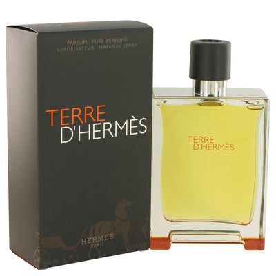 An image displaying Terre D'Hermes by Hermes Pure Perfume Spray 6.7 oz for Men by Hermes