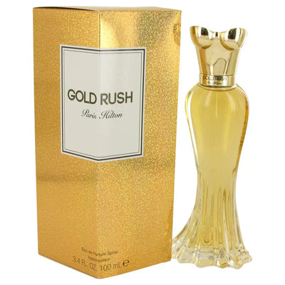 An image displaying Gold Rush by Paris Hilton Eau De Parfum Spray 3.4 oz for Women by Paris Hilton