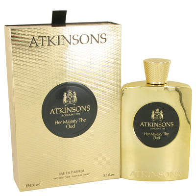 An image displaying Her Majesty The Oud by Atkinsons Eau De Parfum Spray 3.3 oz for Women by Atkinsons