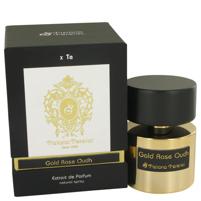 An image displaying Gold Rose Oudh by Tiziana Terenzi Eau De Parfum Spray (Unisex) 3.38 oz for Women by Tiziana Terenzi