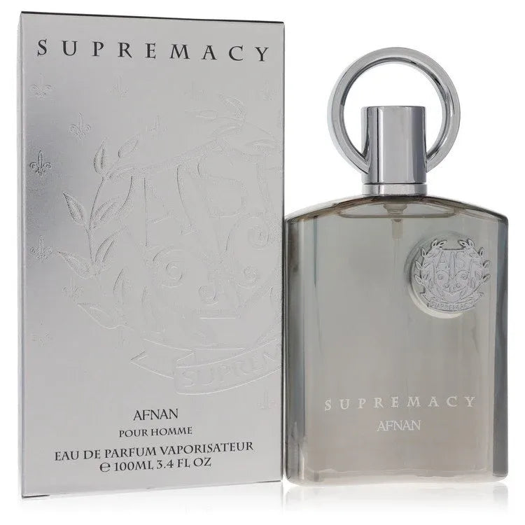 An image displaying Supremacy Silver by Afnan Eau De Parfum Spray 3.4 oz for Men by Afnan