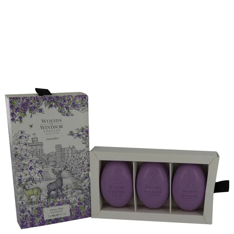 An image displaying Lavender by Woods of Windsor Fine English Soap 3 x 2.1 oz for Women by Woods of Windsor