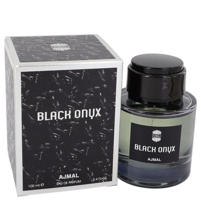 An image displaying Black Onyx by Ajmal Eau De Parfum Spray (Unisex) 3.4 oz for Women by Ajmal