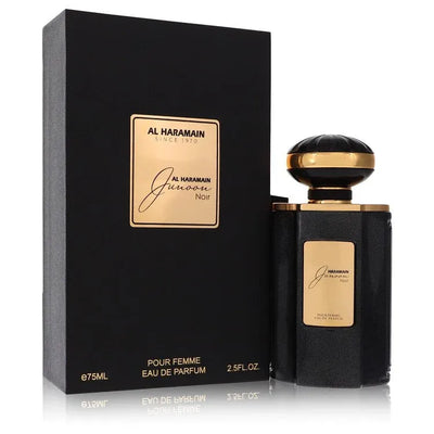 An image displaying Al Haramain Junoon Noir by Al Haramain Eau De Parfum Spray 2.5 oz for Women by Al Haramain