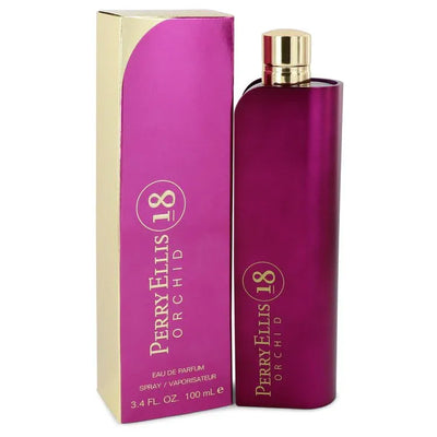 An image displaying Perry Ellis 18 Orchid by Perry Ellis Eau De Parfum Spray 3.4 oz for Women by Perry Ellis