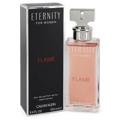 An image displaying Eternity Flame by Calvin Klein Eau De Parfum Spray 3.4 oz for Women by Calvin Klein