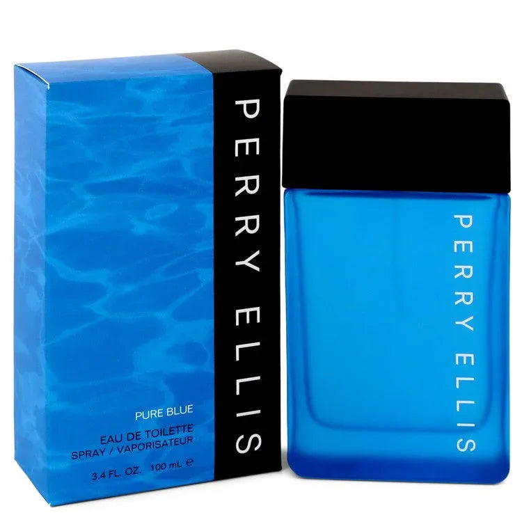 An image displaying Perry Ellis Pure Blue by Perry Ellis Eau De Toilette Spray 3.4 oz for Men by Perry Ellis