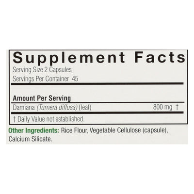 An image displaying Nature's Answer - Damiana Leaf - 90 Vegetarian Capsules by Nature's Answer