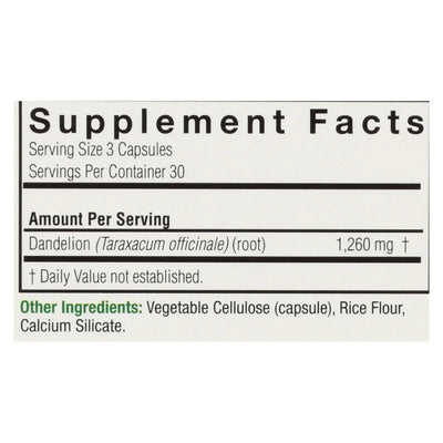 An image displaying Nature's Answer - Dandelion Root - 90 Vegetarian Capsules by Nature's Answer
