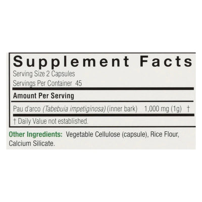 An image displaying Nature's Answer - Pau D'arco Inner Bark - 90 Capsules by Nature's Answer