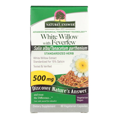 An image displaying Nature's Answer - White Willow With Feverfew - 60 Vegetarian Capsuless by Nature's Answer