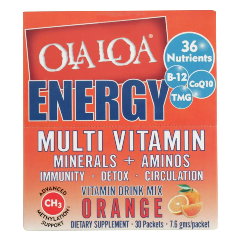 An image displaying Ola Loa Products Energy Multi Vitamin - Orange - 30 Packet by Ola Loa Products