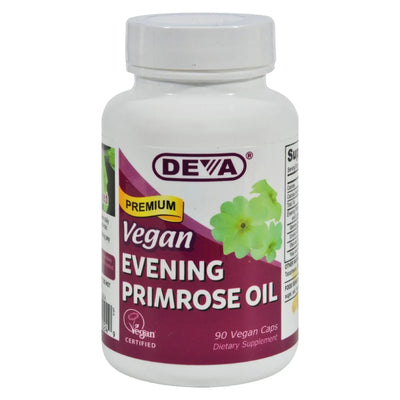 An image displaying Deva Vegan Vitamins - Evening Primrose Oil - 90 Vegan Capsules by Deva Vegan Vitamins