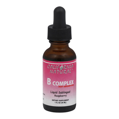 An image displaying California Natural Natural B Complex Sublingual Raspberry - 1 Fl Ounce by California Natural