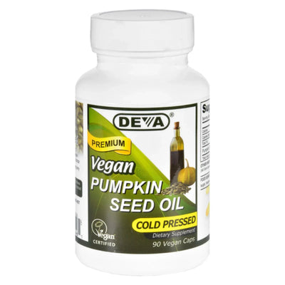 An image displaying Deva Vegan Vitamins - Pumpkin Seed Oil - Vegan - 90 Vegan Capsules by Deva Vegan Vitamins