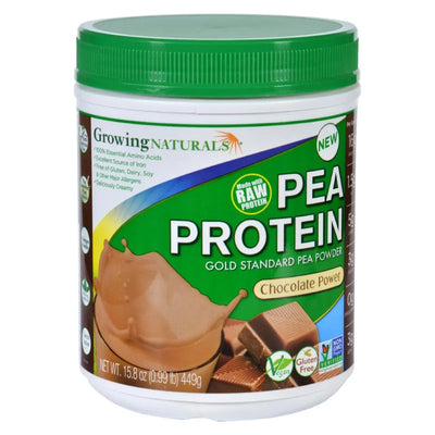 An image displaying Growing Naturals Pea Protein Powder - Chocolate Power - 15.8 Oz by Growing Naturals