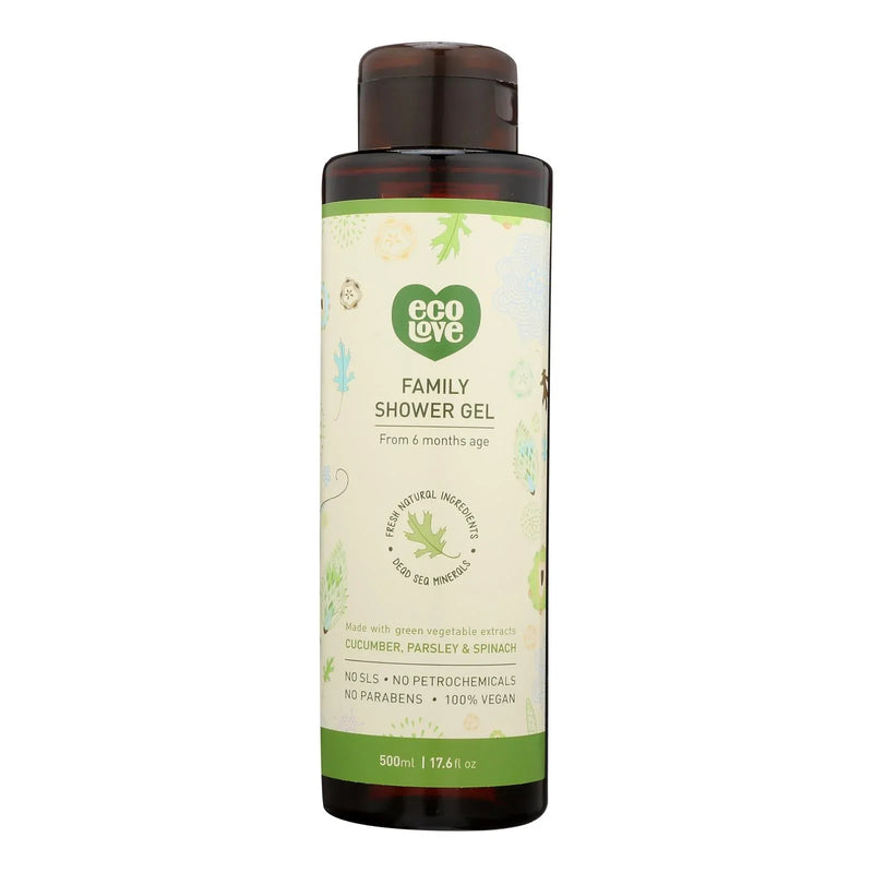 An image displaying Ecolove Body Wash Green Vegetables Family Shower Gel For Ages 6 Months And Up - Case Of 500 - 17.6 Fl Oz. by Ecolove