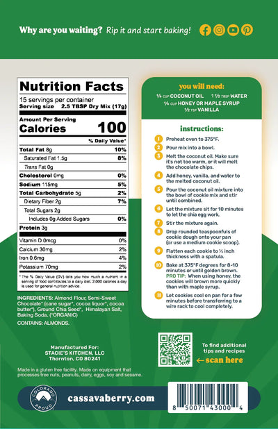 An image displaying Chocolate Chip Almond Flour Cookie Mix by Cassavaberry®