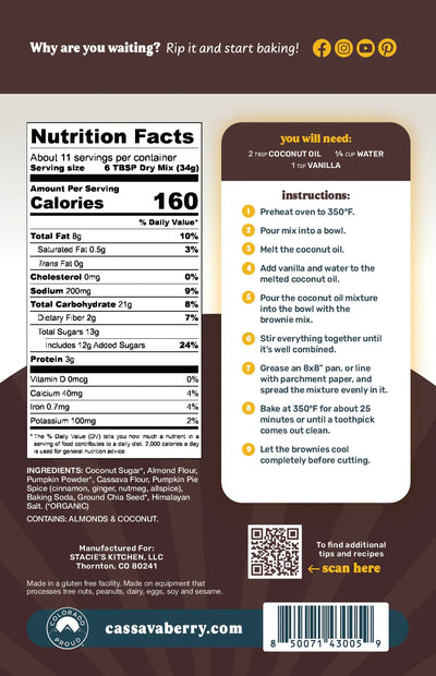 An image displaying Pumpkin Spice Almond Flour Brownie Mix **Limited Edition** by Cassavaberry®