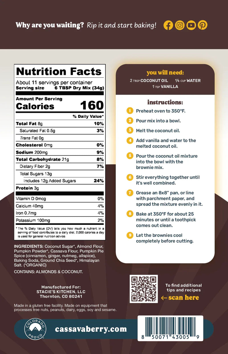 An image displaying Pumpkin Spice Almond Flour Brownie Mix **Limited Edition** by Cassavaberry®