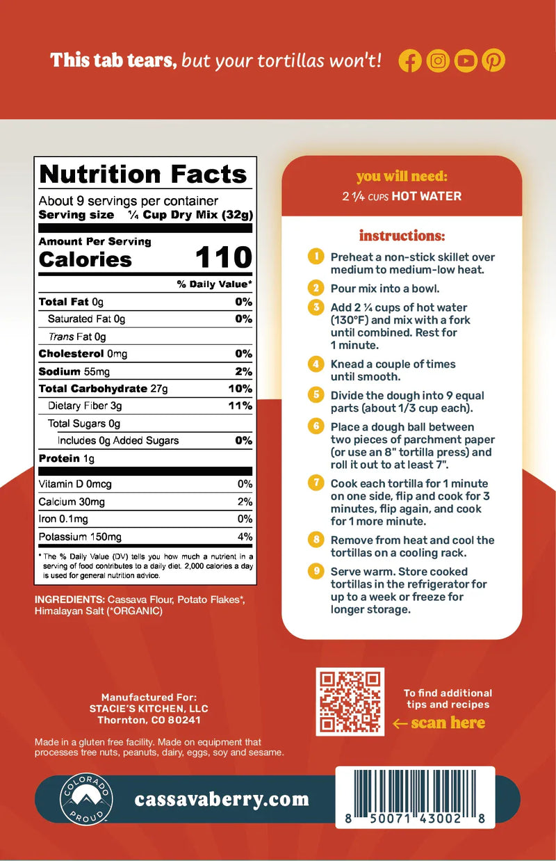 An image displaying Original Cassava Flour Tortilla Mix by Cassavaberry®