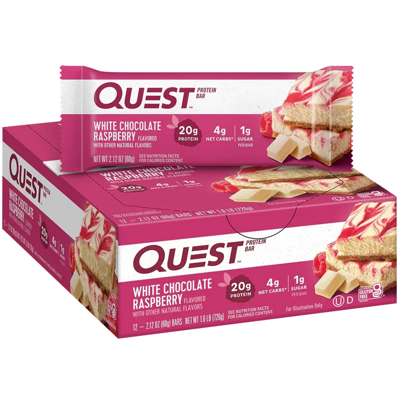 An image displaying Quest Bar - White Chocolate Raspberry - 2.12 Ounce - Case Of 12 by Quest