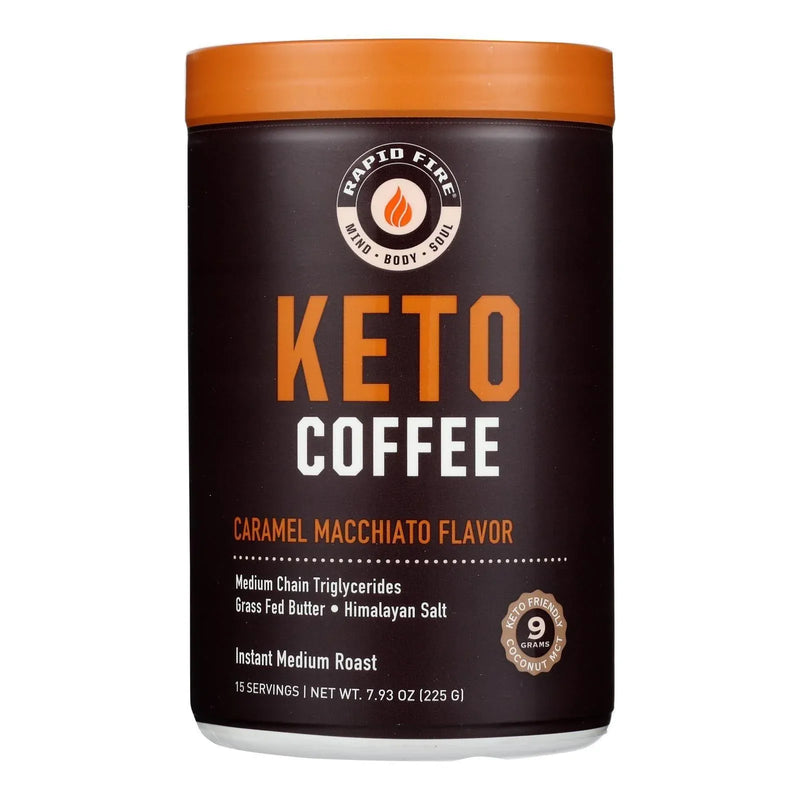 An image displaying Rapid Fire - Coffee Keto Cnstr Caramel Macc - 1 Each-7.93 Ounce by Rapid Fire