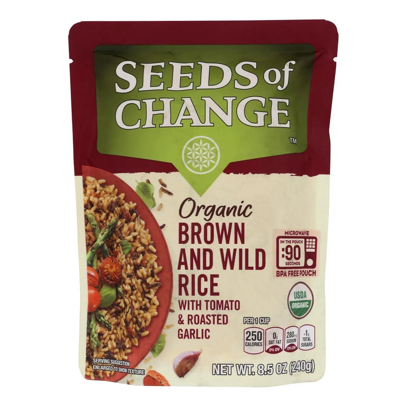 An image displaying Seeds Of Change - Rice Brown Wild Tomato Garlic - Case Of 12-8.5 Ounce by Seeds Of Change