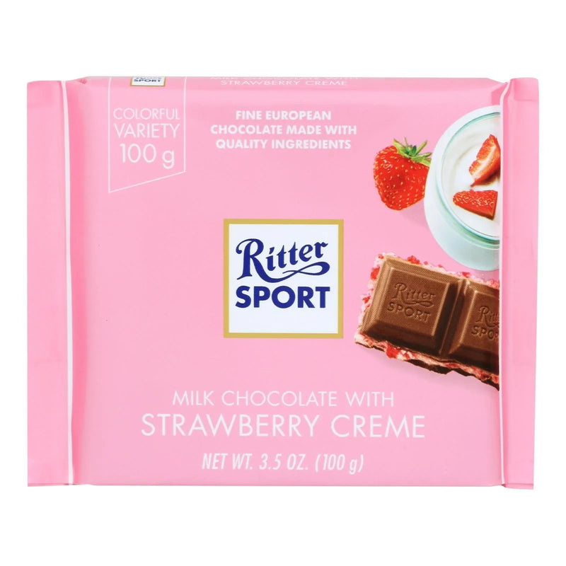 An image displaying Ritter Sport - Bar Strawberries And Crme - Case Of 12-3.5 Ounce by Ritter Sport