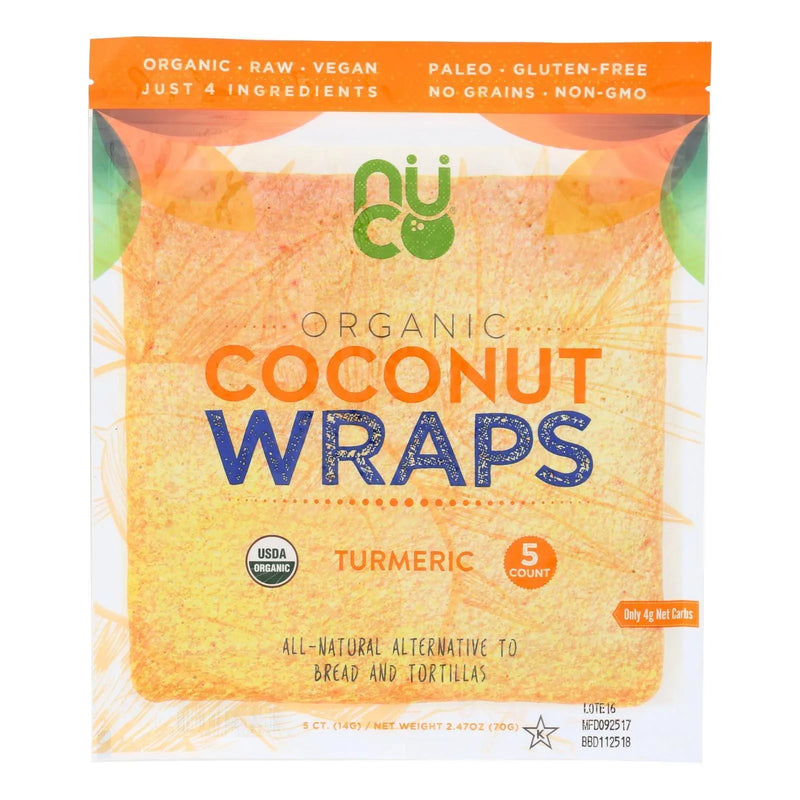 An image displaying Nuco Organic Turmeric Coconut Wraps - Case Of 12 - 2.47 Ounce by Nuco