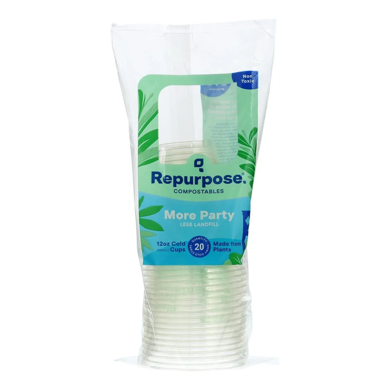An image displaying Repurpose Clear Compostable Cups - Case Of 12 - 20 Count by Repurpose