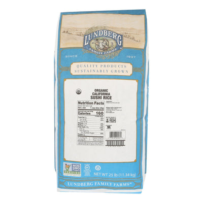 Lundberg Family Farms Organic Sushi Short Grain White Rice - Case Of 25 Lbs - Orca Market