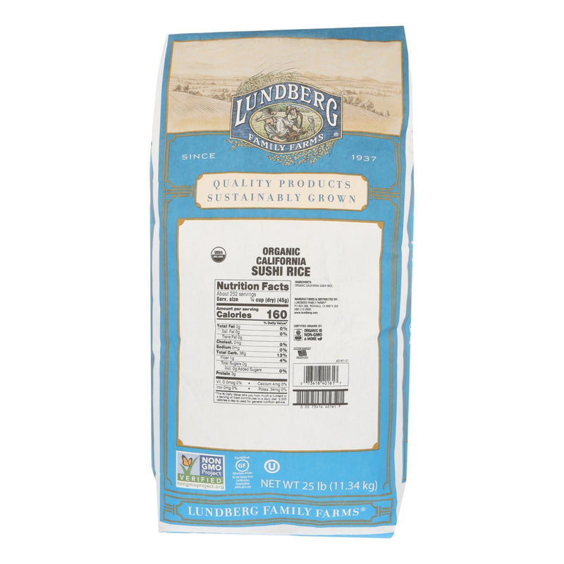 Lundberg Family Farms Organic Sushi Short Grain White Rice - Case Of 25 Lbs - Orca Market