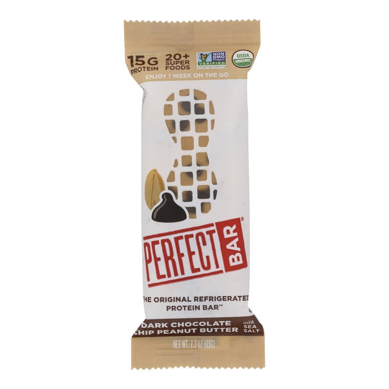 An image displaying Perfect Bar Dark Chocolate Chip Peanut Butter Perfect Bar - Case Of 8 - 2.3 Ounce by Perfect Bar