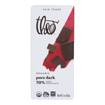 Theo Chocolate Organic Chocolate Bar - Classic - Dark Chocolate - 70 Percent Cacao - Pure - 3 Oz Bars - Case Of 12 - Orca Market