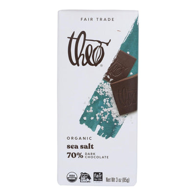 Theo Chocolate Organic Chocolate Bar - Classic - Dark Chocolate - 70 Percent Cacao - Sea Salt - 3 Oz Bars - Case Of 12 - Orca Market