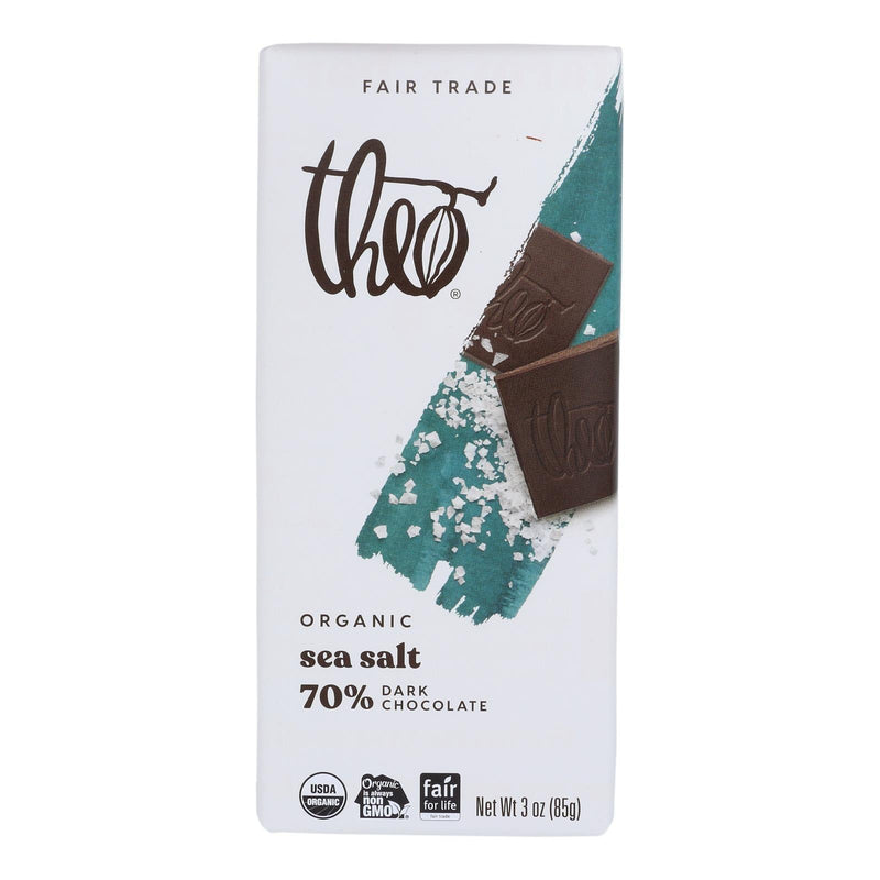 Theo Chocolate Organic Chocolate Bar - Classic - Dark Chocolate - 70 Percent Cacao - Sea Salt - 3 Oz Bars - Case Of 12 - Orca Market