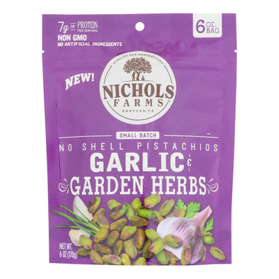 An image displaying Nichols Farms - Pistachio No Shell Garlic Herbs - Case Of 15-6 Ounce by Nichols Farms