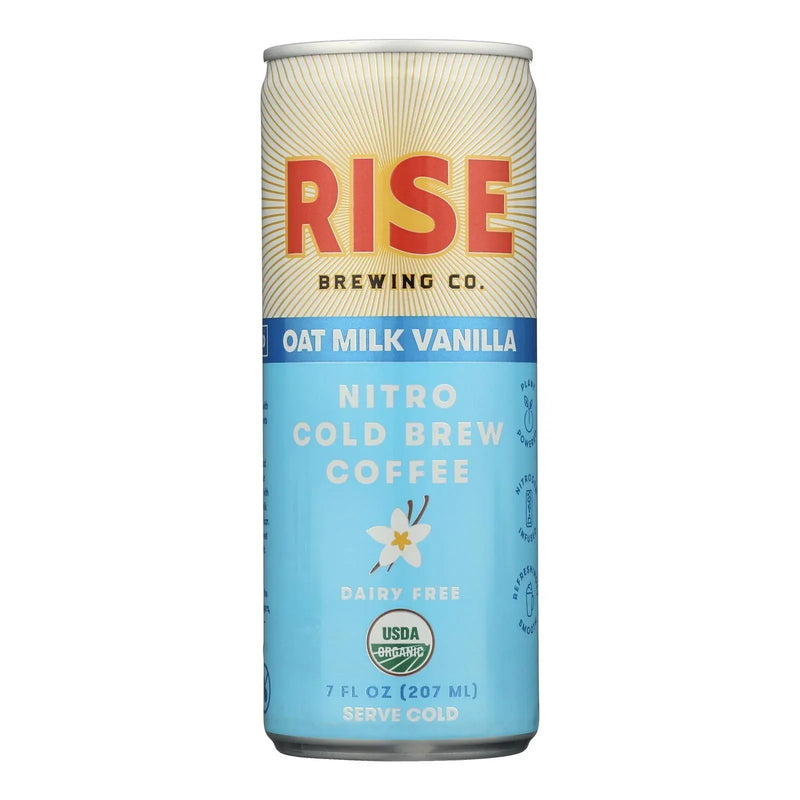 An image displaying Rise Brewing Company - Cold Brew Organic Oatmilk Vanilla Light - Case Of 12-7 Ounce by Rise Brewing Co.