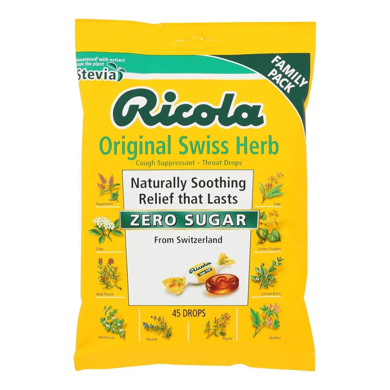 An image displaying Ricola - Cghdrop Mnthrb Sugar Free W/stvia - Case Of 6 - 45 Count by Ricola