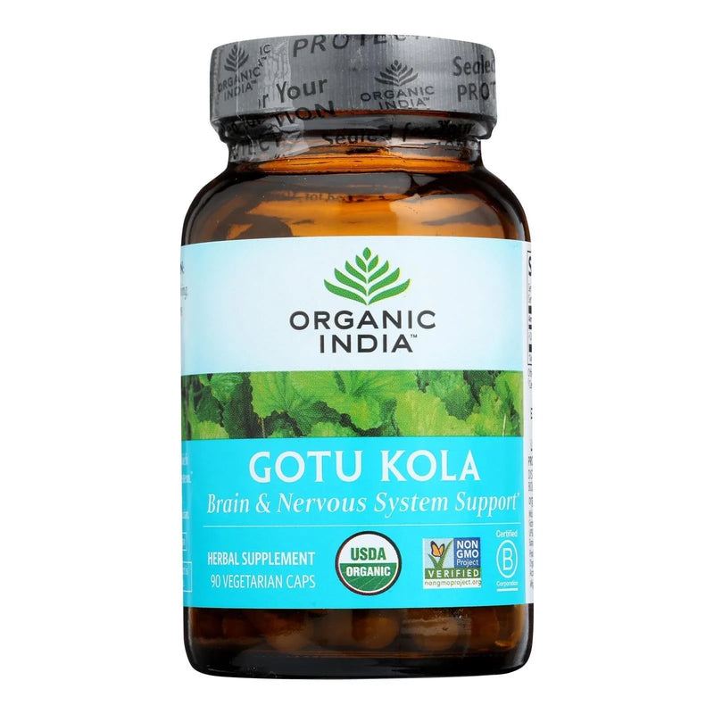 An image displaying Organic India Tulsi Wellness Supplements, Gotu Kola - 1 Each - 90 Vegetarian Capsules by Organic India