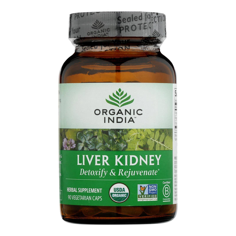 An image displaying Organic India Usa Whole Herb Supplement, Liver Kidney - 1 Each - 90 Vegetarian Capsules by Organic India