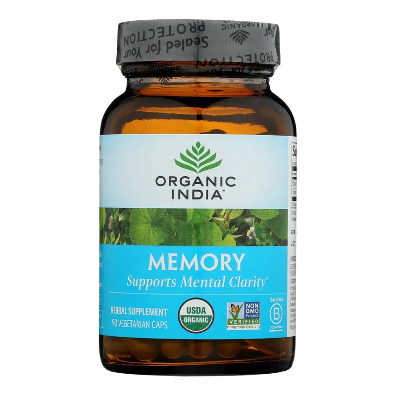 An image displaying Organic India Memory Supplement, Mental Clarity - 1 Each - 90 Vegetarian Capsules by Organic India