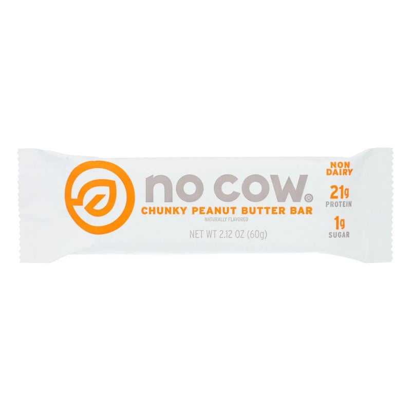 An image displaying No Cow Bar Chunky Peanut Butter Bar - Case Of 12 - 2.12 Ounce by No Cow Bar