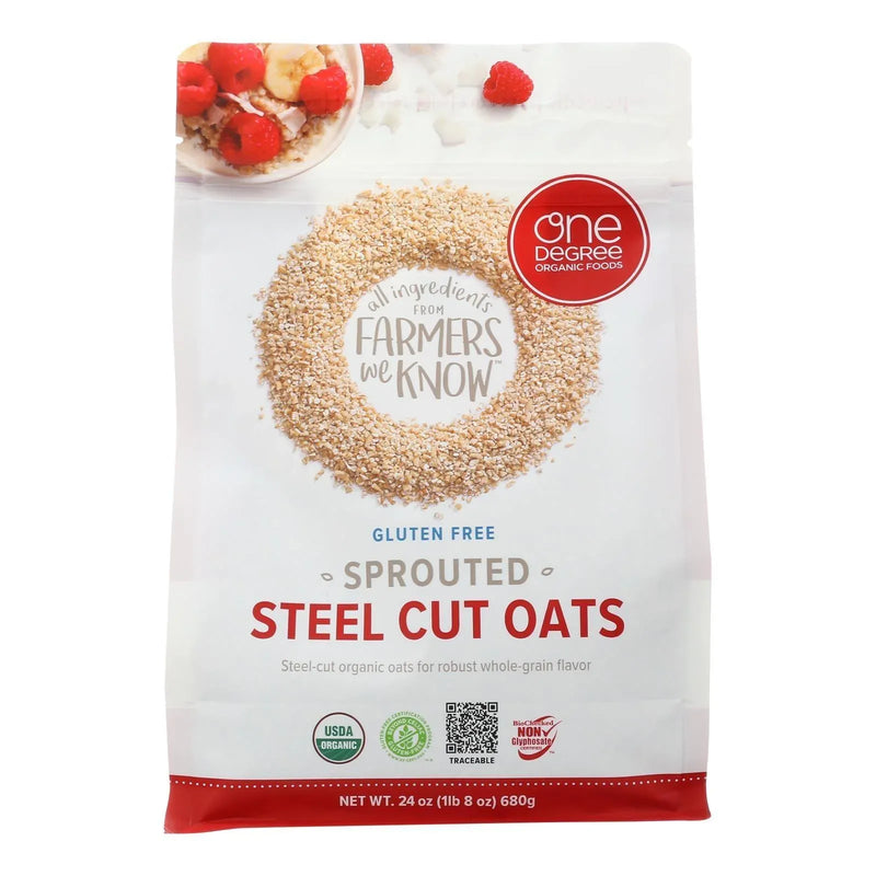 An image displaying One Degree Organic Foods Organic Steel Cut Oats - Sprouted - Case Of 4 - 24 Ounce by One Degree Organic Foods