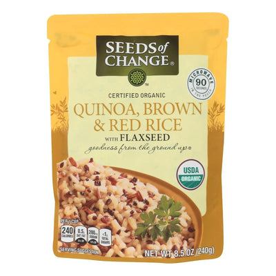 An image displaying Seeds Of Change Organic Quinoa Brown And Red Rice With Flaxseed - Case Of 12 - 8.5 Ounce by Seeds Of Change