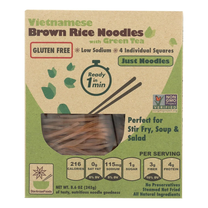 An image displaying Star Anise Foods Noodles - Brown Rice - Vietnamese - With Organic Green Tea - 8.6 Ounce - Case Of 6 by Star Anise Foods
